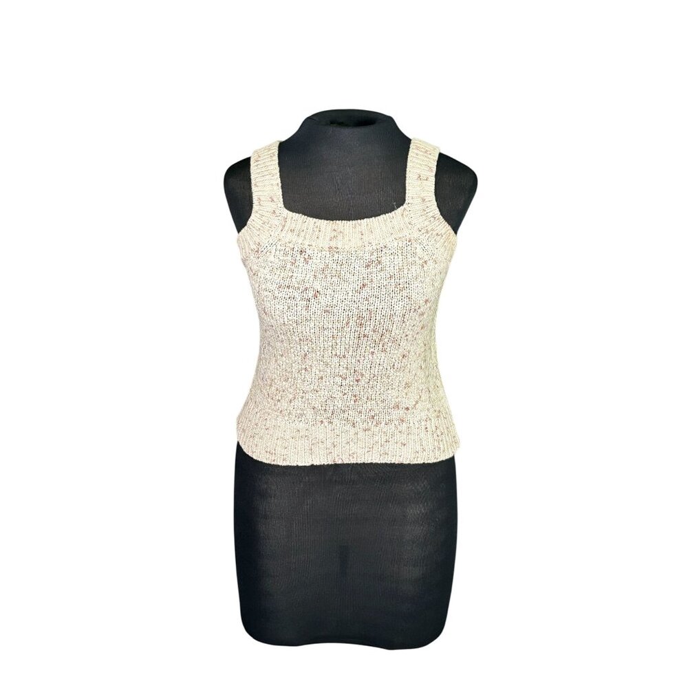 Ann Taylor Loft Speckled Knit Sleeveless Sweater Top S Beige & Red Womens